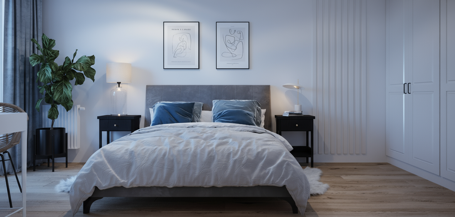 projekt sypialni katowice katarzyna witoń kwkoncept, wnętrze mieszkania oświetlenie