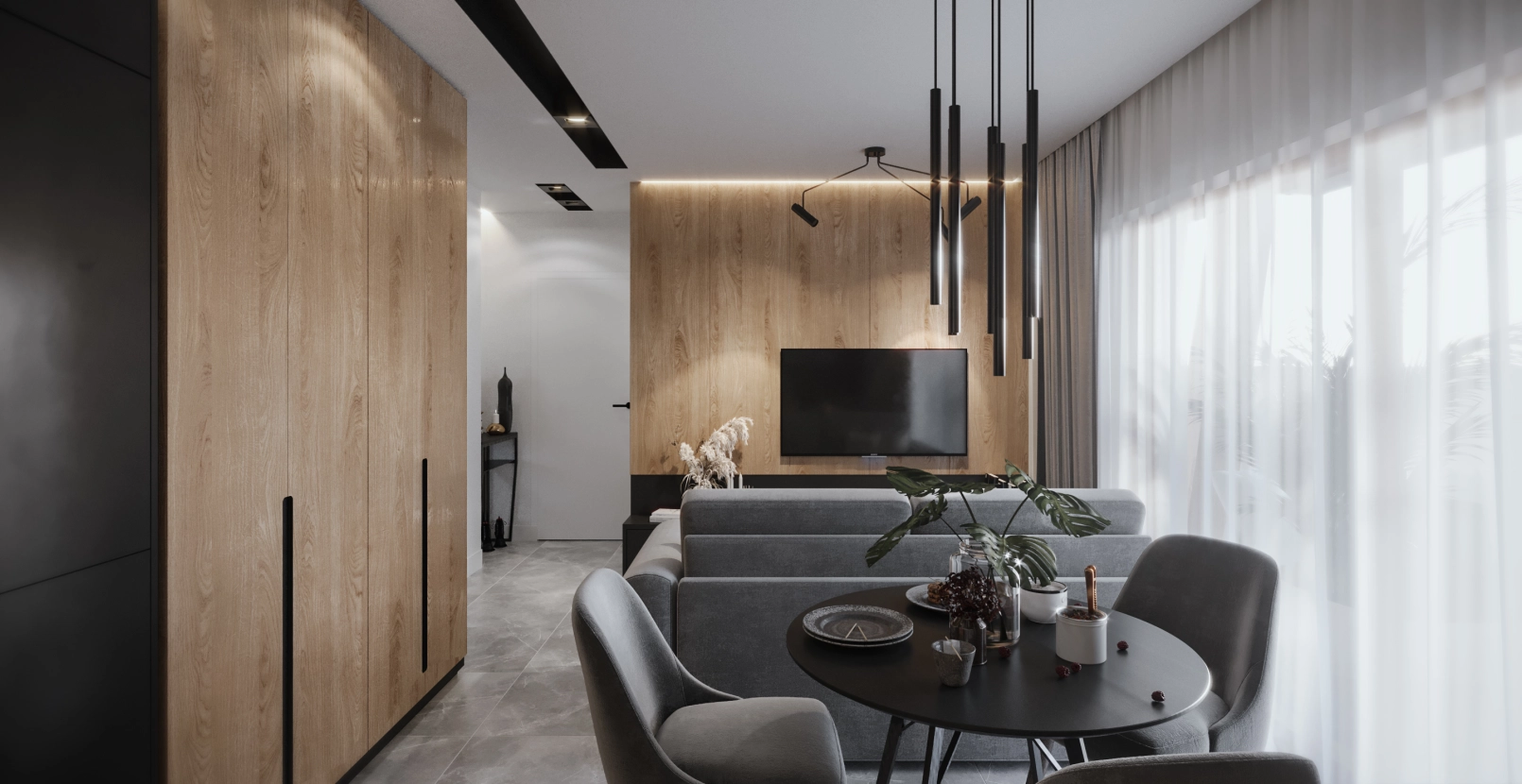 Projekt mieszkania - nowoczesne wnętrze z elementami natury zdjęcie: 2