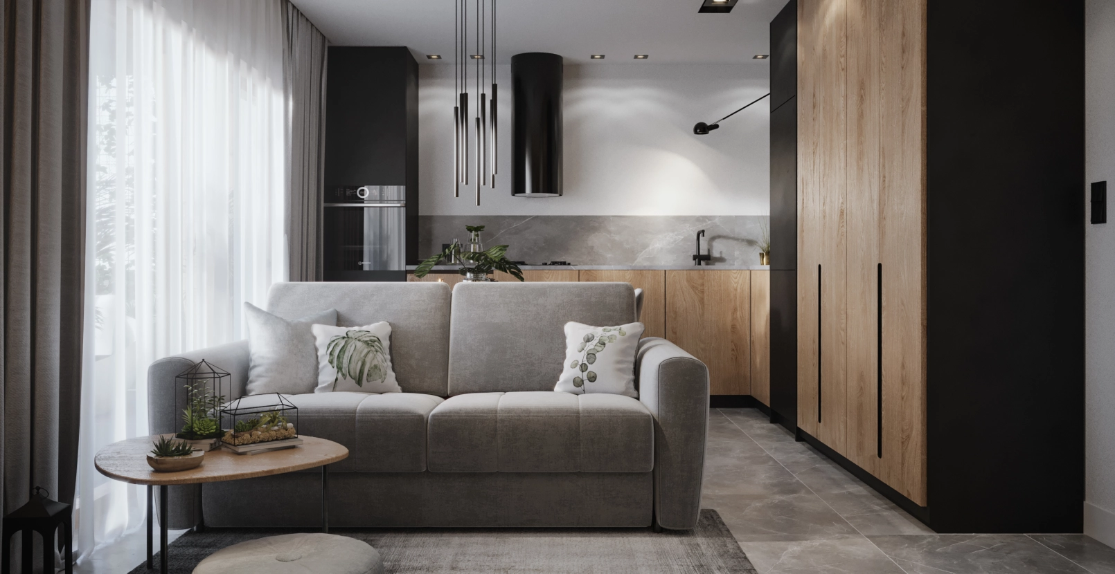 Projekt mieszkania - nowoczesne wnętrze z elementami natury zdjęcie: 1